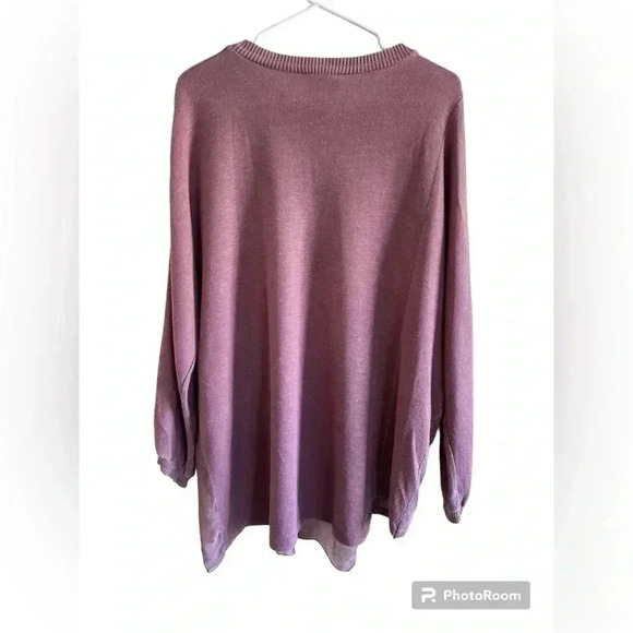 Anthropologie Belle France Mauve Oversized asymmetrical chiffon knit pocket top - Picture 3 of 9